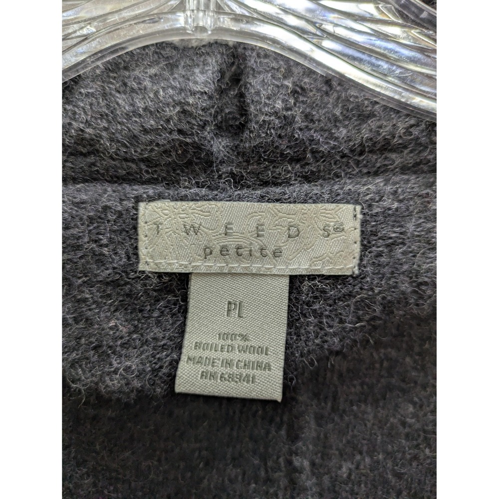 Tweeds Jacket Womens PL Gray Boiled Wool Ruffle Collar Full Zip Knit Short - Picture 3 of 8